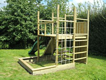 KiddyMoon PG-001 Houten speelplaats met glijbaan klimtoren met klim